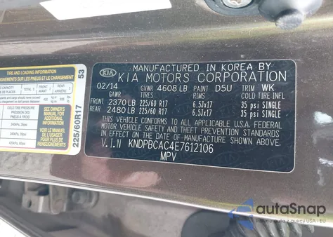 2014 Kia Sportage Lx из США, поврежденный, VIN KNDPBCAC4E7612106